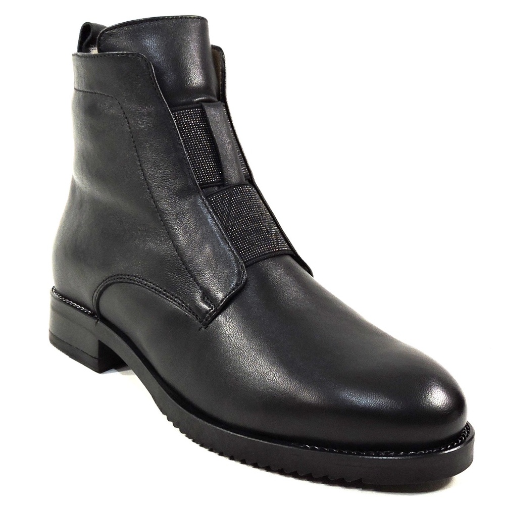 CHIARA COLINI 🇮🇹 WOMEN'S BLACK SOFT LEATHER COMFORT FUR WINTER BOOTIE - Picture 3 of 7